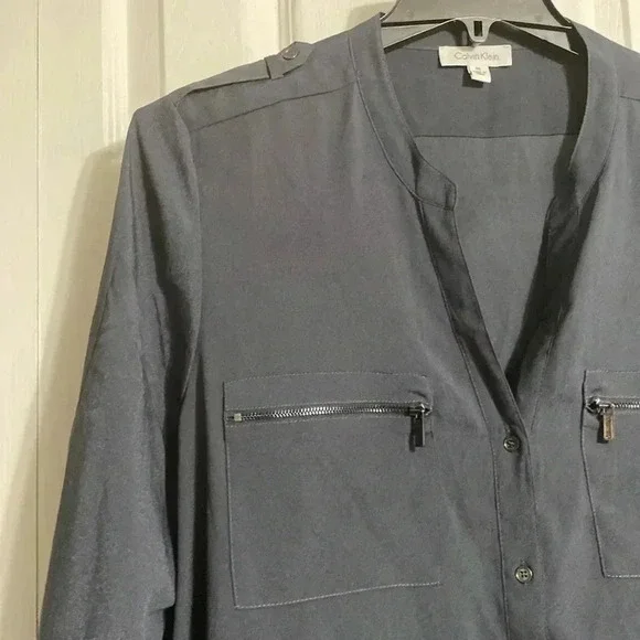 Calvin Klein gray button down blouse top shirt size XL - Picture 6 of 15